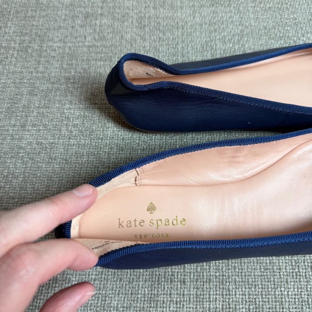 Kate Spade Navy Blue Ballet Flats Round Toe Work Office Leather Bow Party Size 9 - Picture 8 of 10